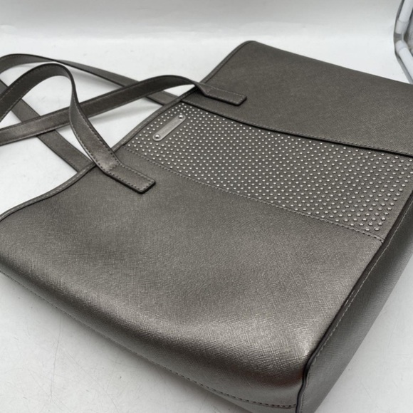 Michael Michael Kors Microstud Center Striped Gray Leather Tote. - Picture 3 of 12